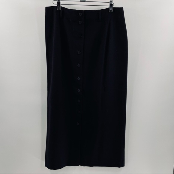 Talbots Vintage 100% Worsted Wool Lined 10 Button Up Belt Loops Maxi Skirt Black - Picture 1 of 10